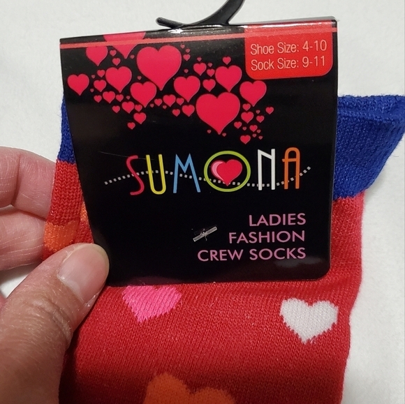 2pairs Red & Purple Hearth Print Sumona Crew Socks - Picture 5 of 7
